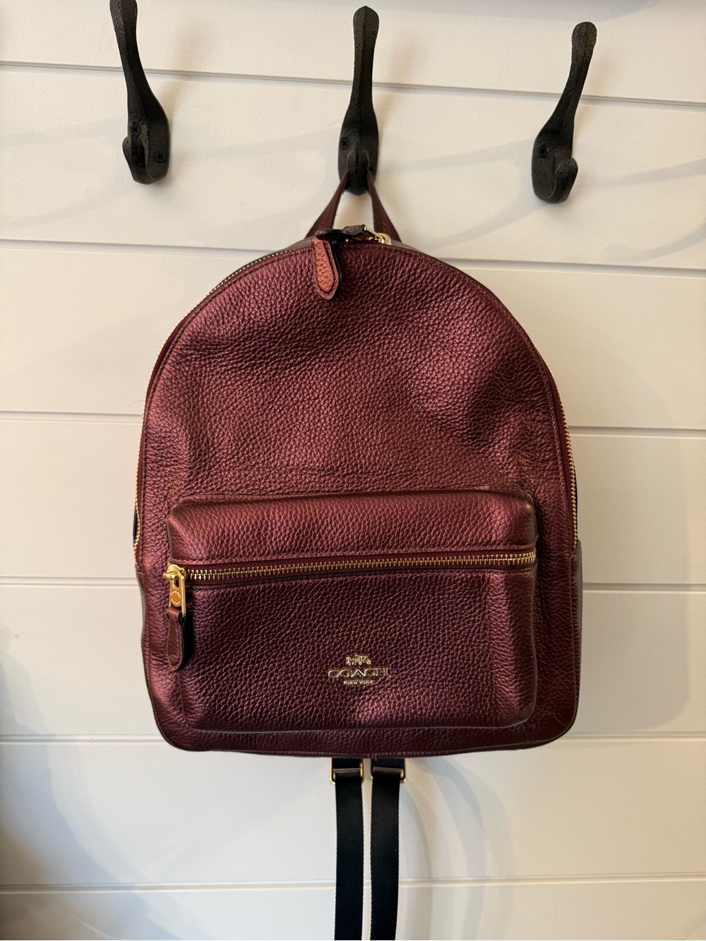Coach Pebbled Leather Backpack in Burgundy